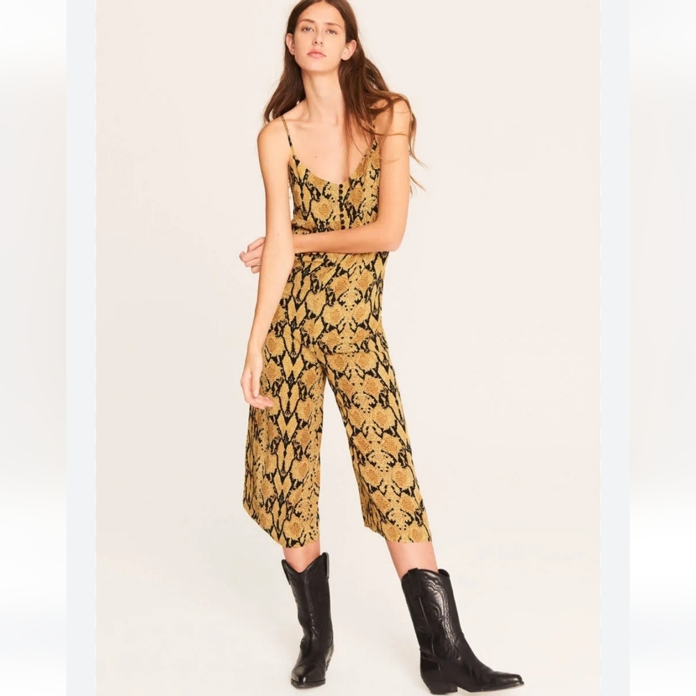 Ba&sh Clever‎ Cropped Snake-print Crepe Wide-leg Jumpsuit